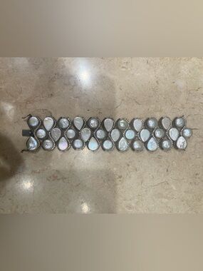 Luxury Judith Jack Pearl, Mother-of-Pearl & Marcasite Tennis Bracelet
